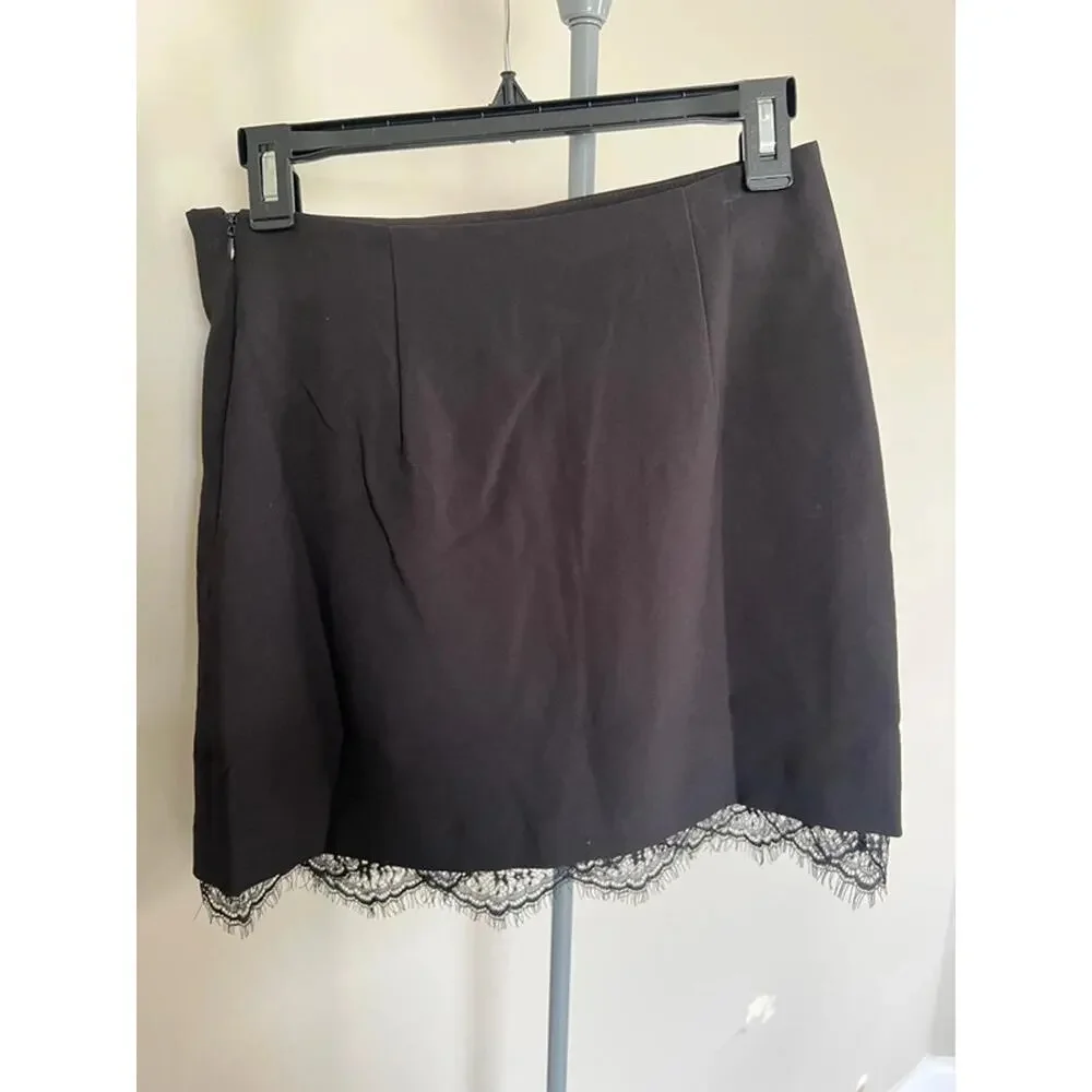 Commence Black Mini Skirt with Gold Rose Buttons and Lace Trim size Medium - Picture 4 of 5